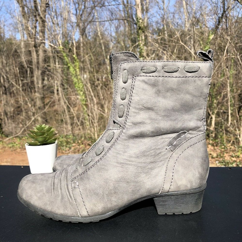 Rockport Cobb Hill Gratasha Boots Booties Heels Gray Leather Size 7 M Zip Up